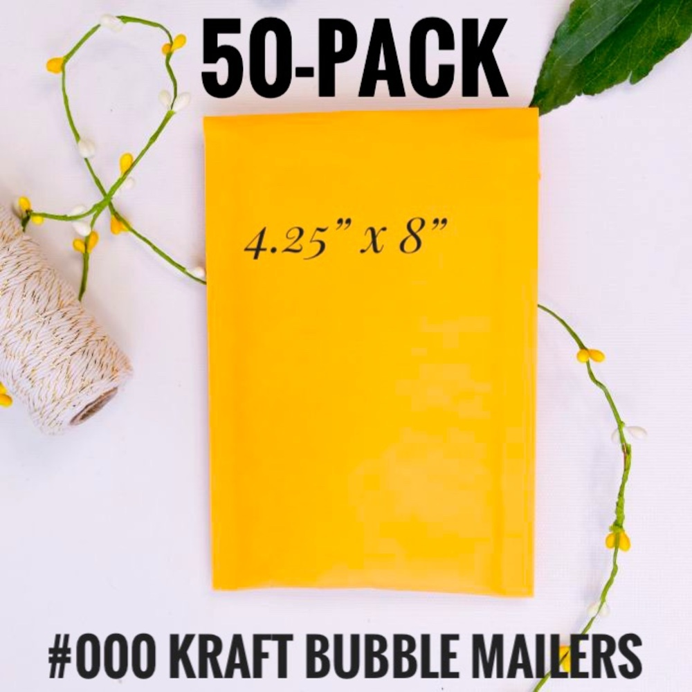 50-Pack Kraft #000 4.25x8 Padded Bubble Envelopes